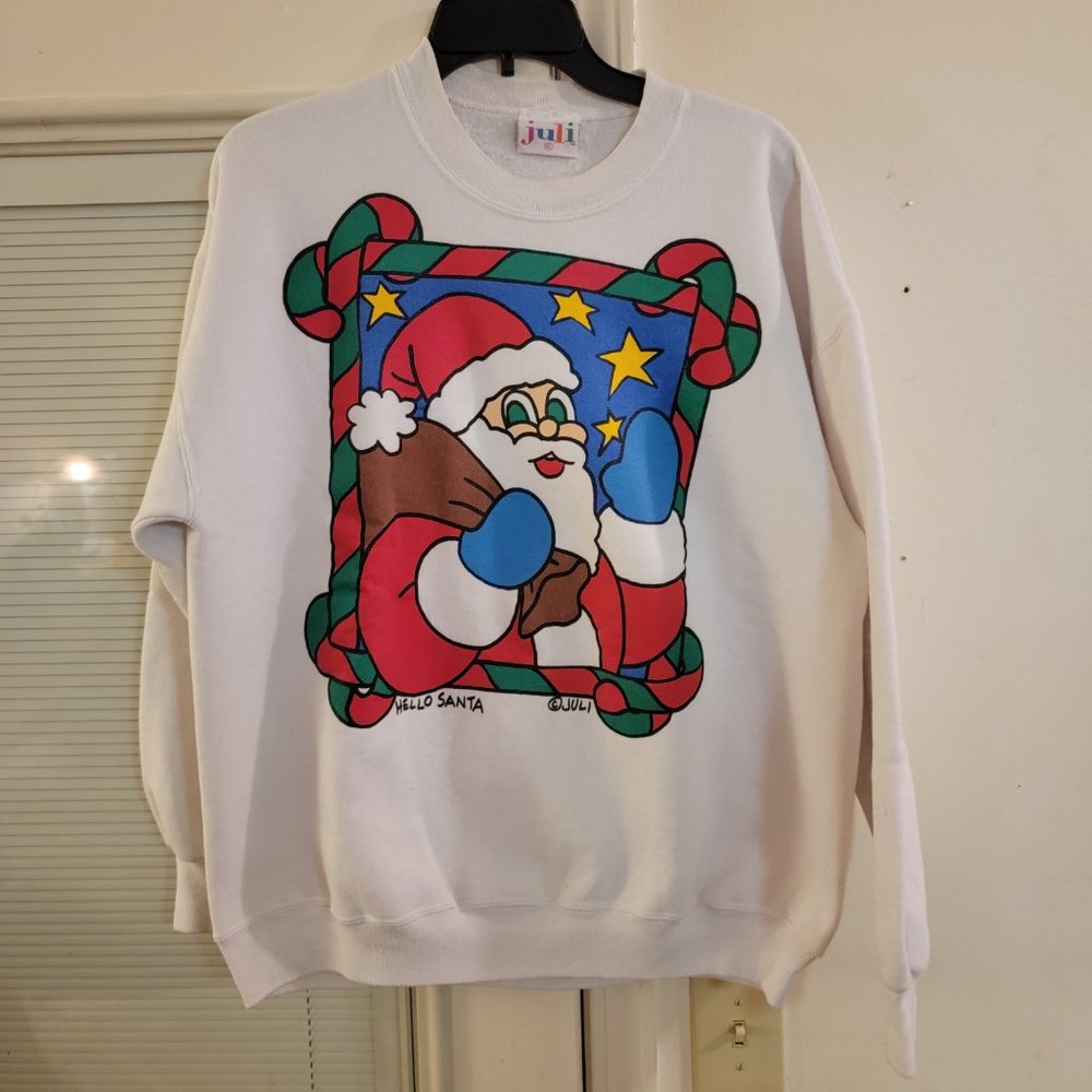 Vintage 90's JULI Santa Sweatshirt. Made in USA. Size XL